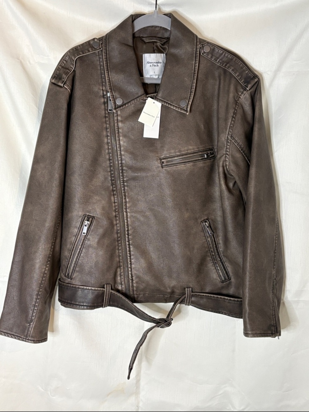 Abercrombie & Fitch Distressed Vegan Leather Biker Jacket - Brown